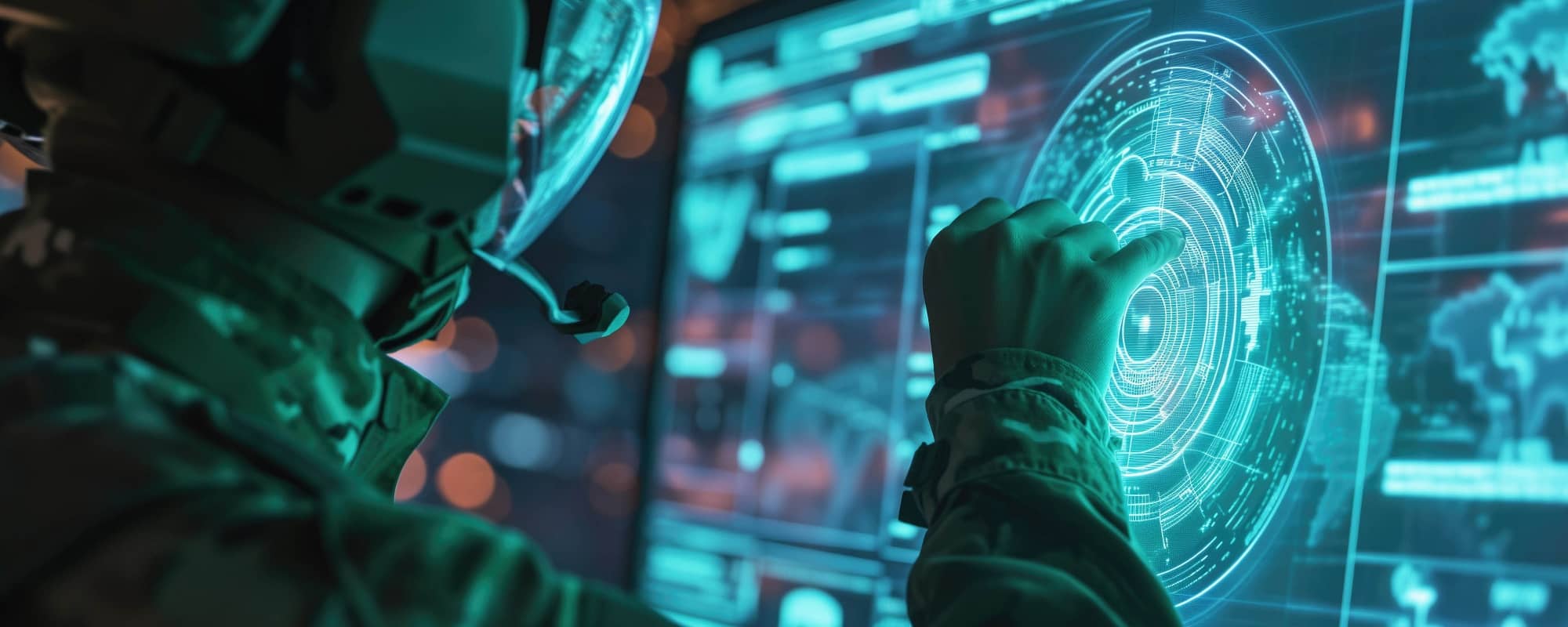 picture of a soldier touching a holographic chart